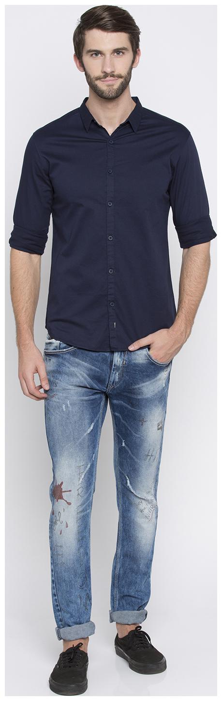

Spykar Men Blue Solid Slim Fit Casual Shirt