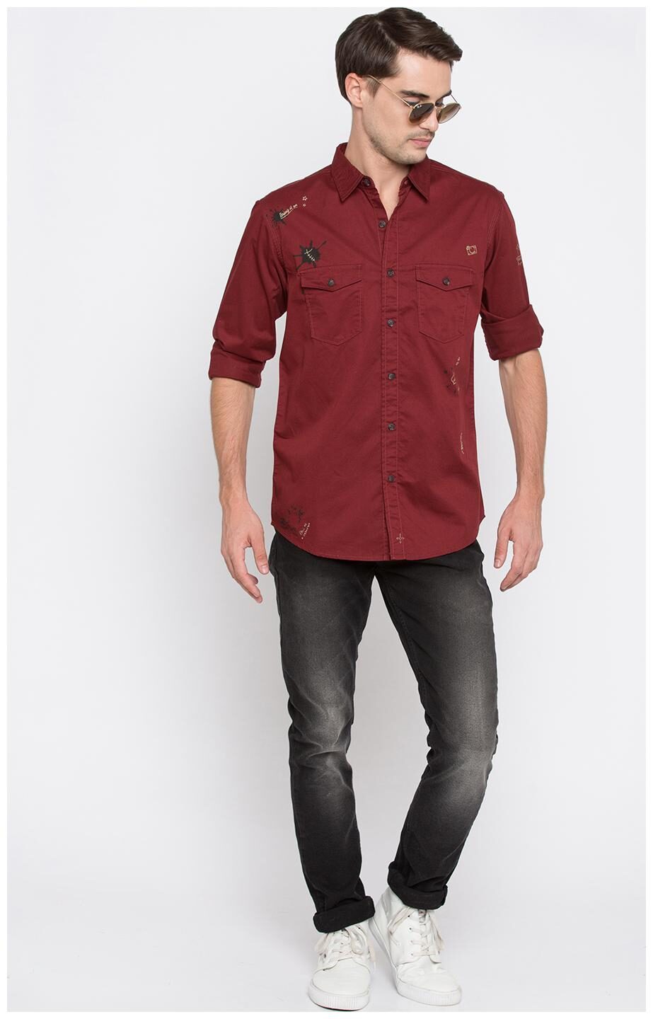 

Spykar Men Maroon Printed Slim Fit Casual Shirt