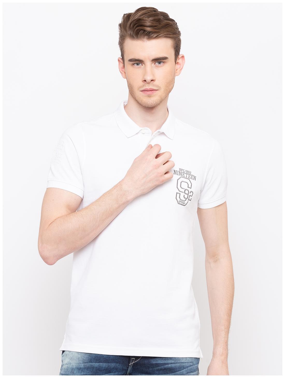 

Spykar Men White Slim fit Cotton Polo collar T-Shirt - Pack Of 1