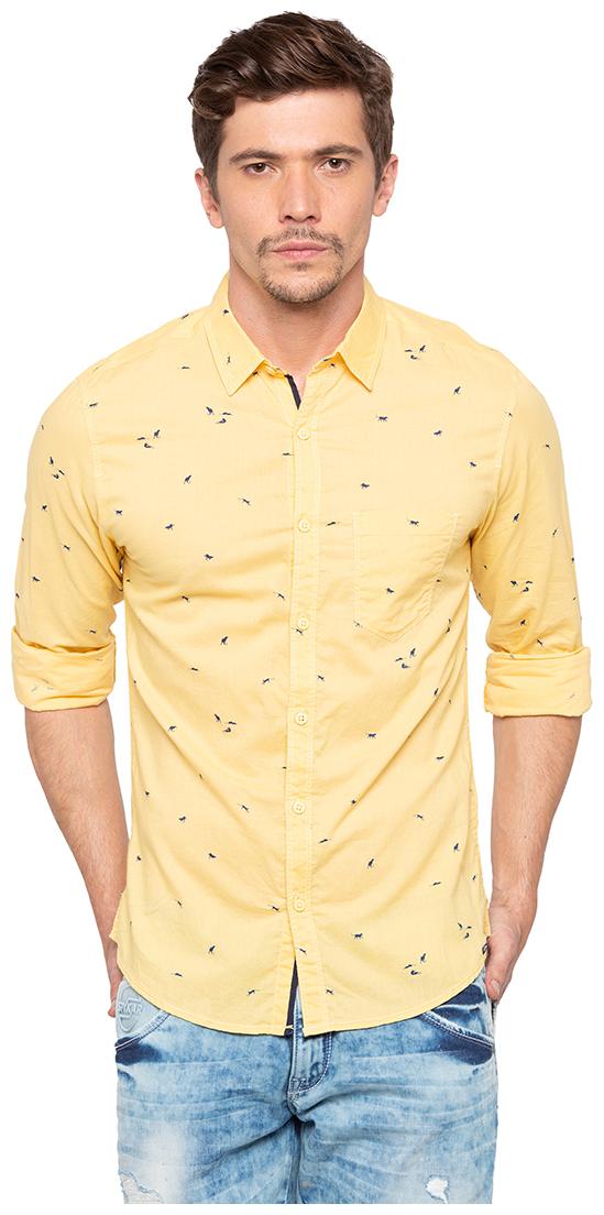 

Spykar Men Yellow Printed Slim Fit Casual Shirt