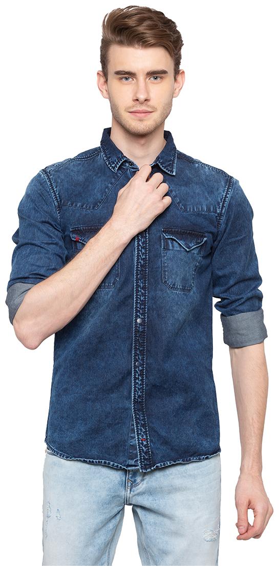 

Spykar Men Blue Solid Slim Fit Casual Shirt