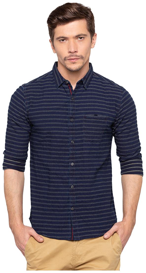 

Spykar Men Blue Horizontal Stripes Slim Fit Casual Shirt