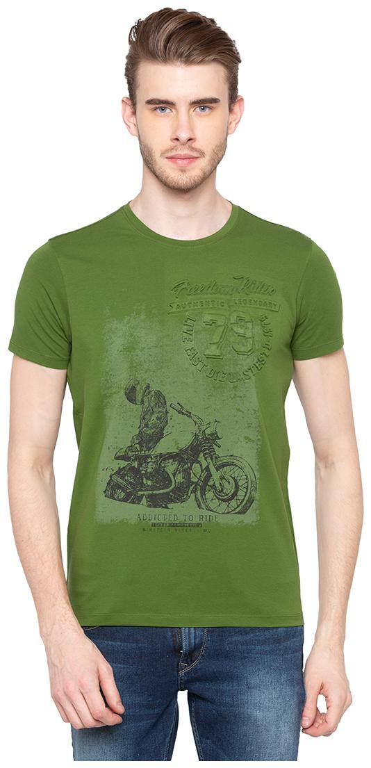 Spykar Cotton Green T Shirt