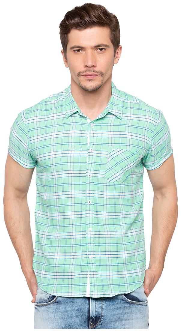 

Spykar Men Green Checked Slim Fit Casual Shirt