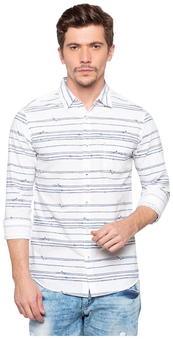 

Spykar Men White Horizontal Stripes Slim Fit Casual Shirt