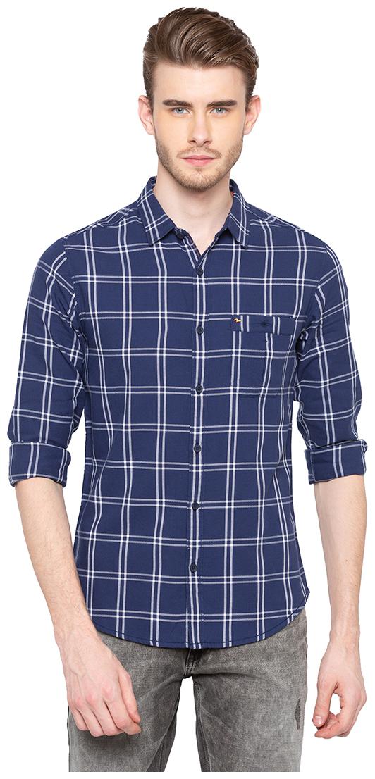 Buy Spykar Men Blue Checked Slim Fit Casual Shirt Online At Low Prices 
