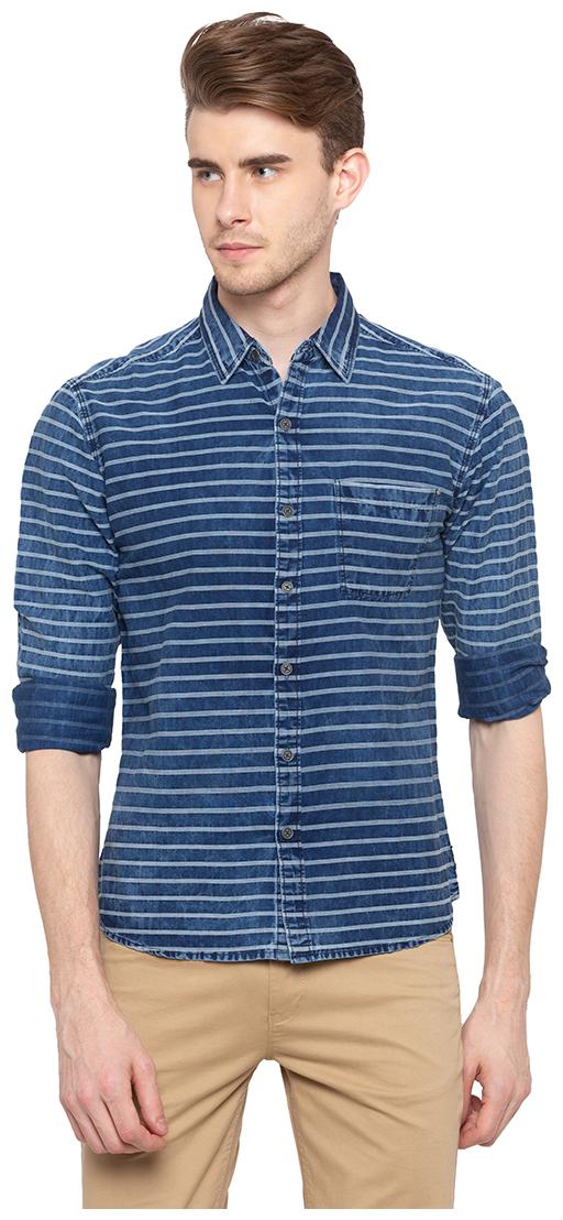 

Spykar Men Blue Horizontal Stripes Slim Fit Casual Shirt