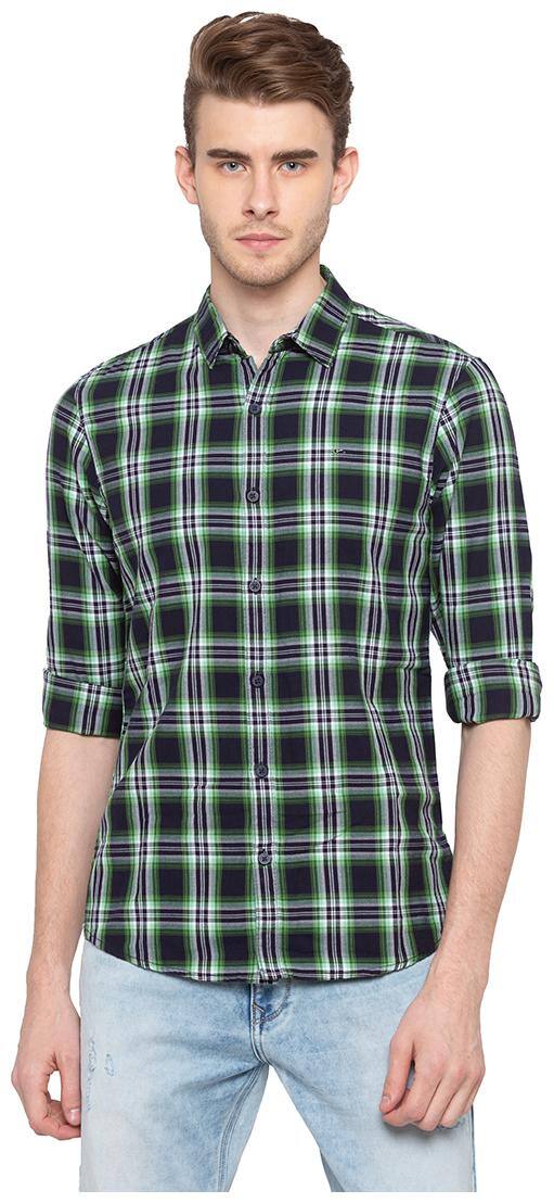 Spykar Men Green Checked Slim Fit Casual Shirt