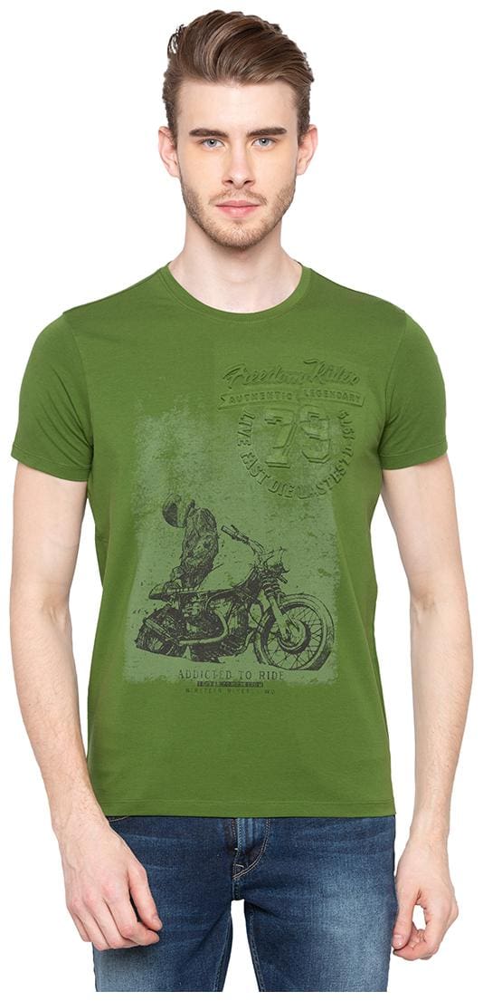 Spykar Cotton Green T Shirt