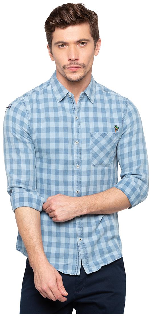 

Spykar Men Blue Checked Slim Fit Casual Shirt