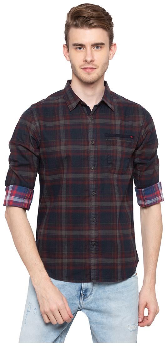 

Spykar Men Blue Checked Slim Fit Casual Shirt