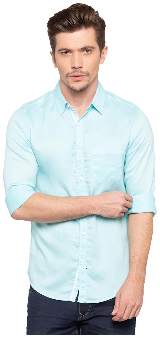 

Spykar Men Blue Solid Slim Fit Casual Shirt
