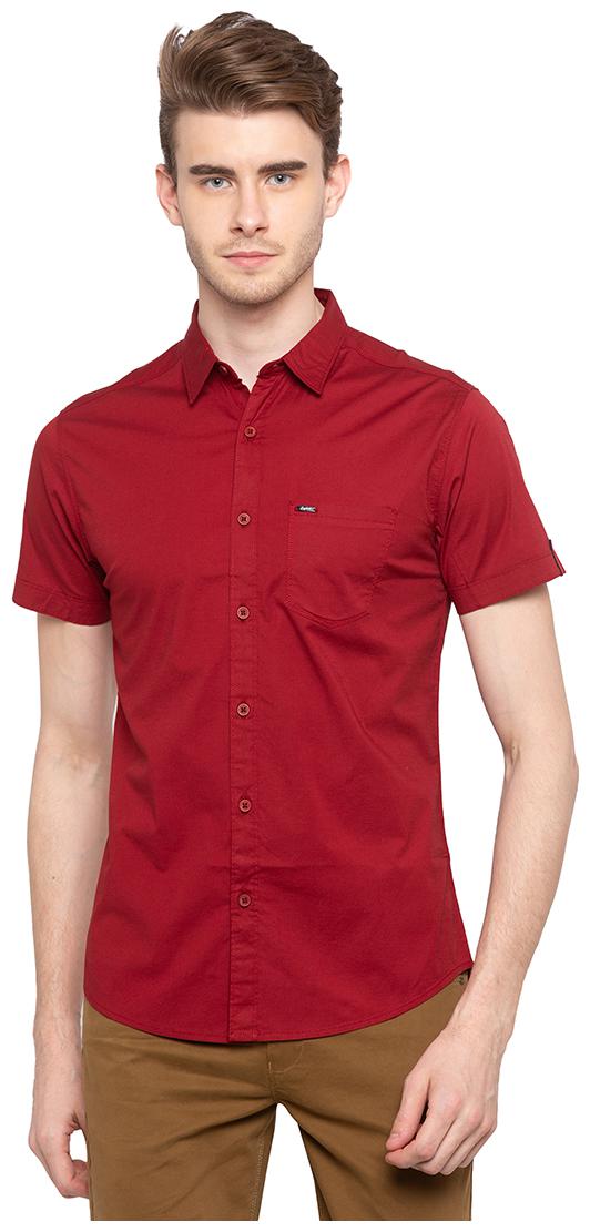 

Spykar Men Red Solid Slim Fit Casual Shirt