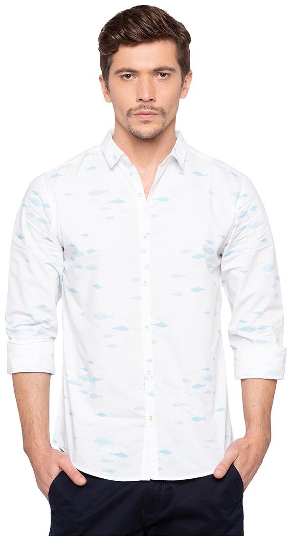 

Spykar Men White Printed Slim Fit Casual Shirt