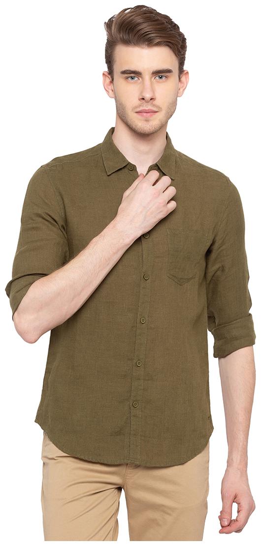 

Spykar Men Green Solid Slim Fit Casual Shirt