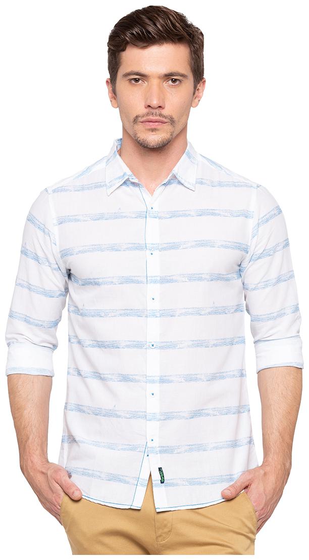

Spykar Men White Horizontal Stripes Slim Fit Casual Shirt