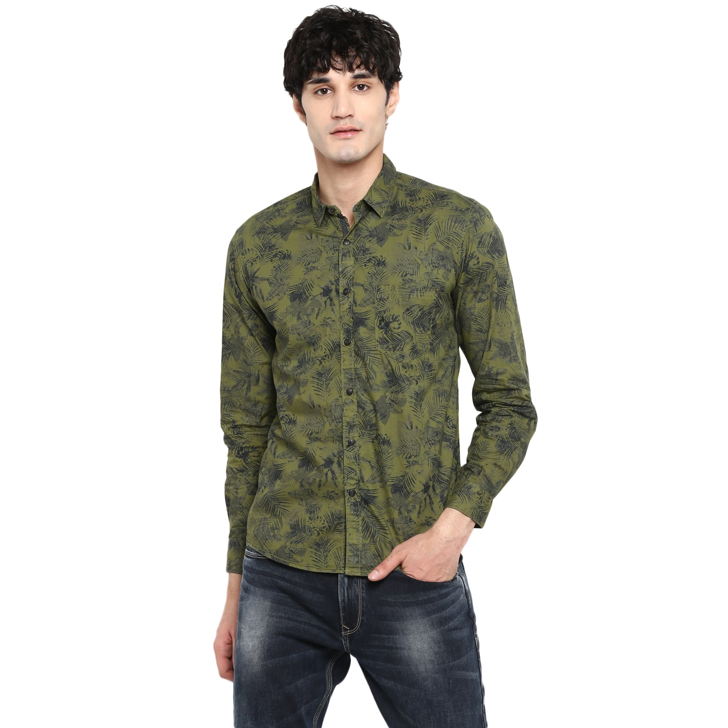 

Spykar Men Green Printed Slim Fit Casual Shirt
