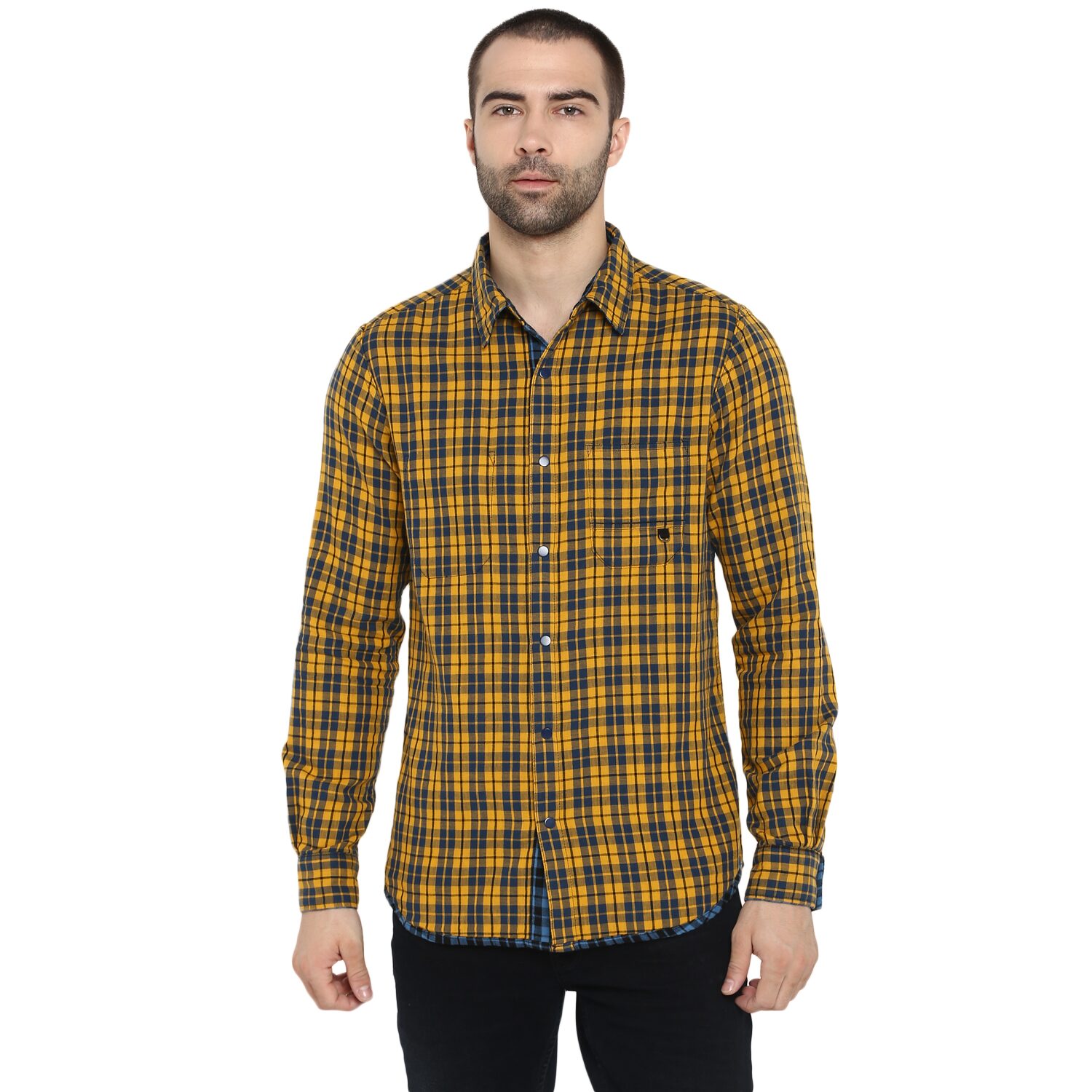 

Spykar Men Yellow Checked Slim Fit Casual Shirt