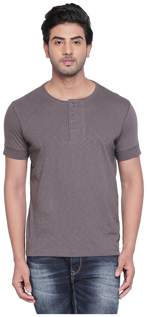 

Spykar Men Grey Slim fit Cotton Henley neck T-Shirt - Pack Of 1