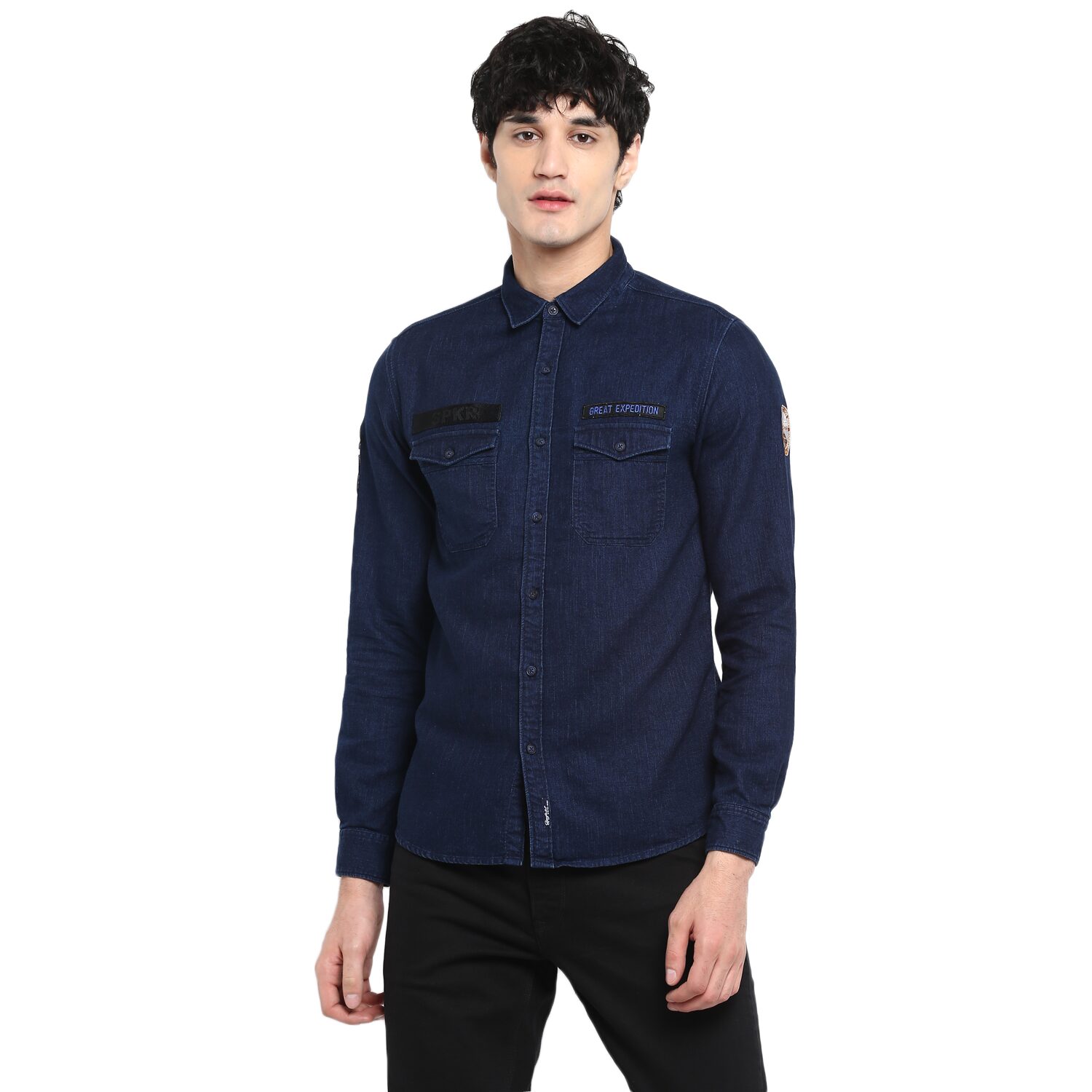 

Spykar Men Blue Solid Slim Fit Casual Shirt