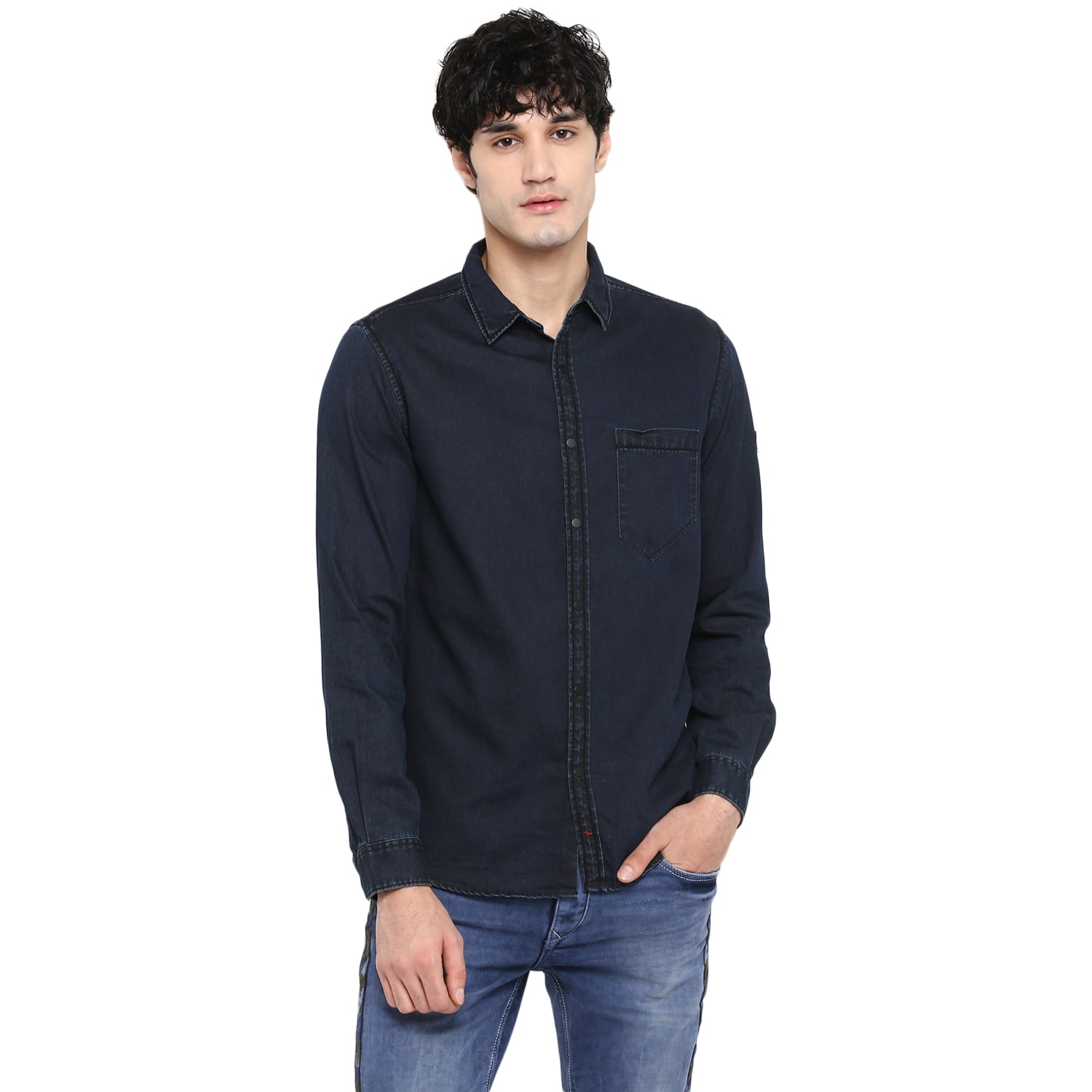 

Spykar Men Blue Solid Slim Fit Casual Shirt
