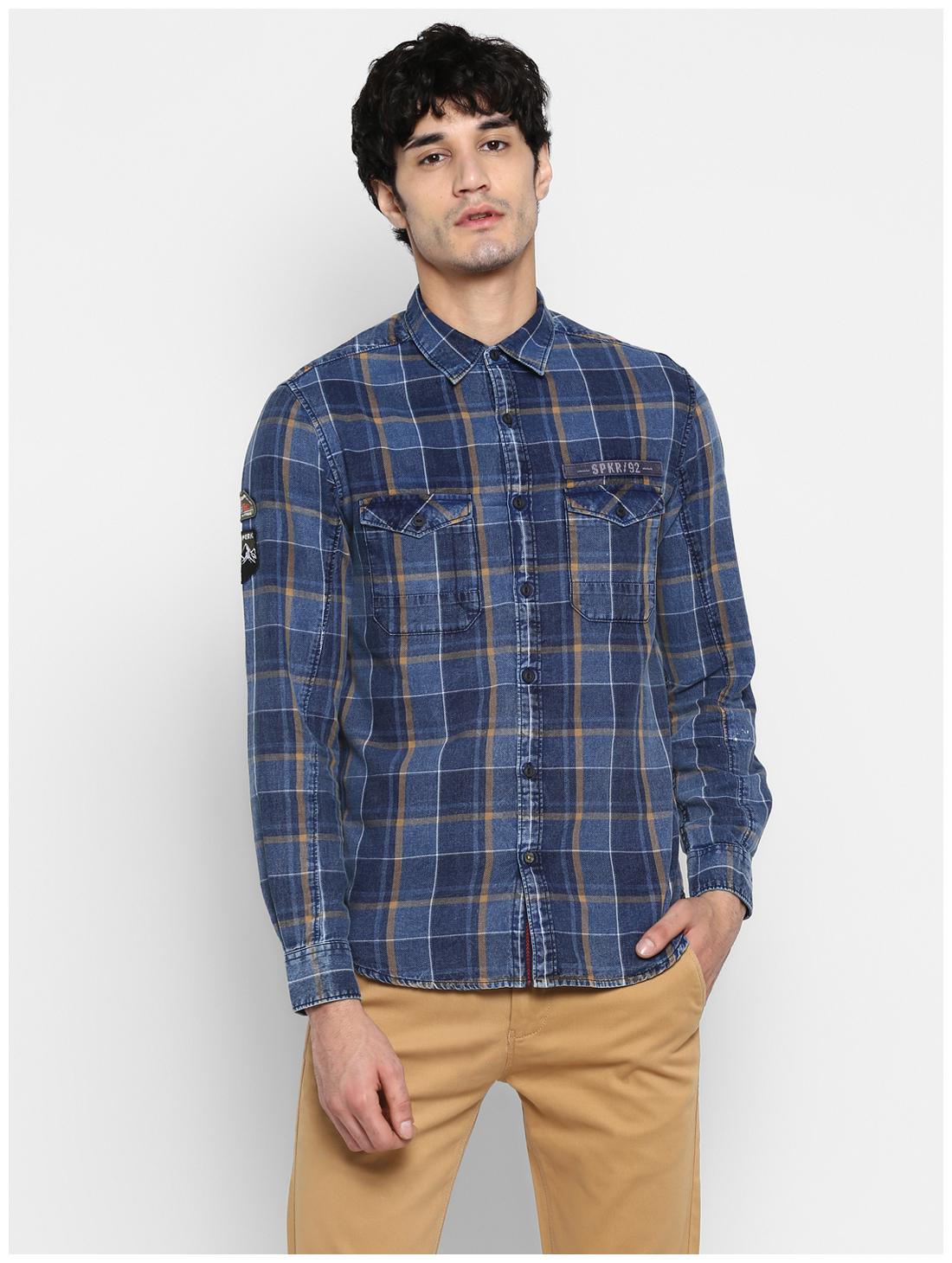 

Spykar Men Blue Checked Slim Fit Casual Shirt