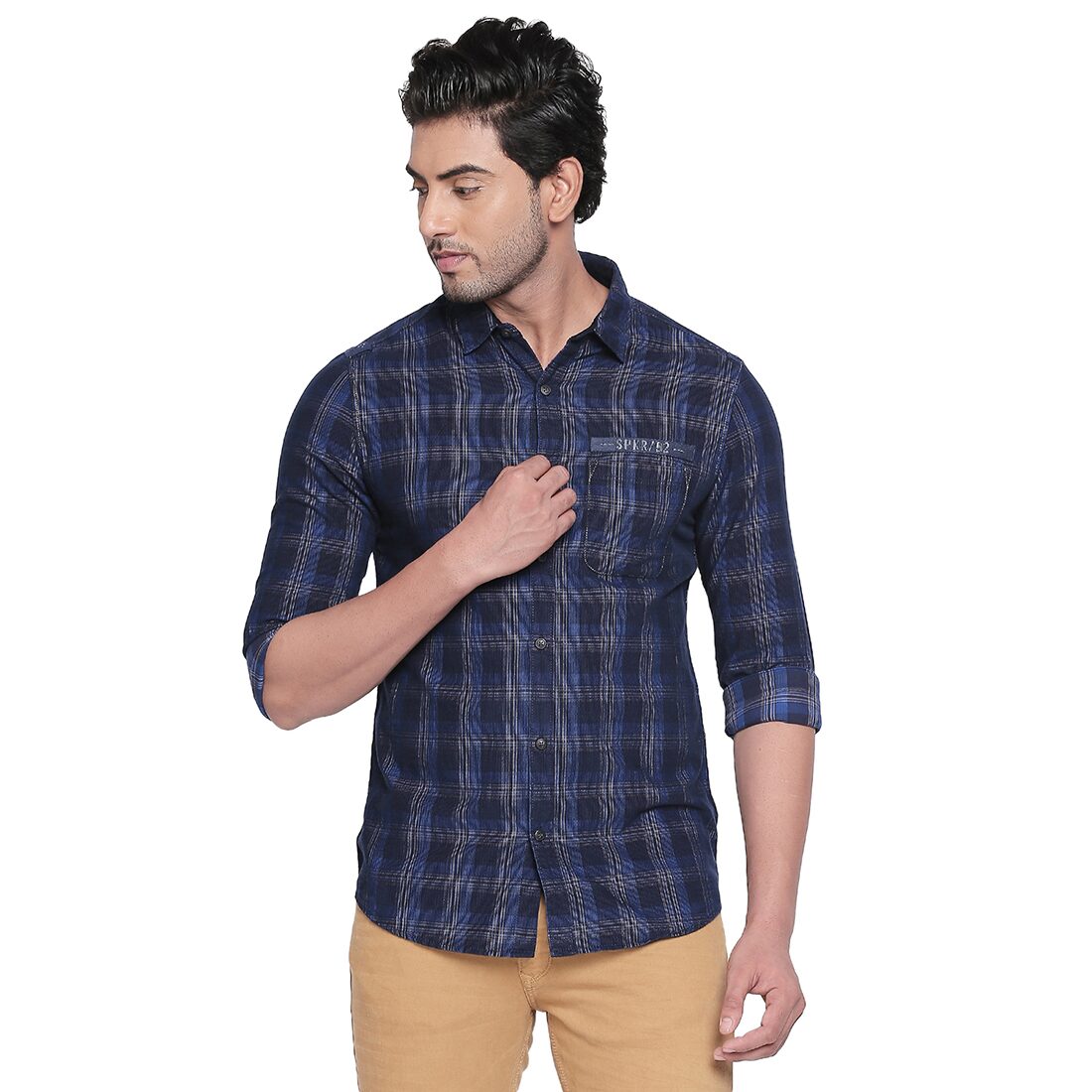 

Spykar Men Navy Blue Solid Slim Fit Casual Shirt