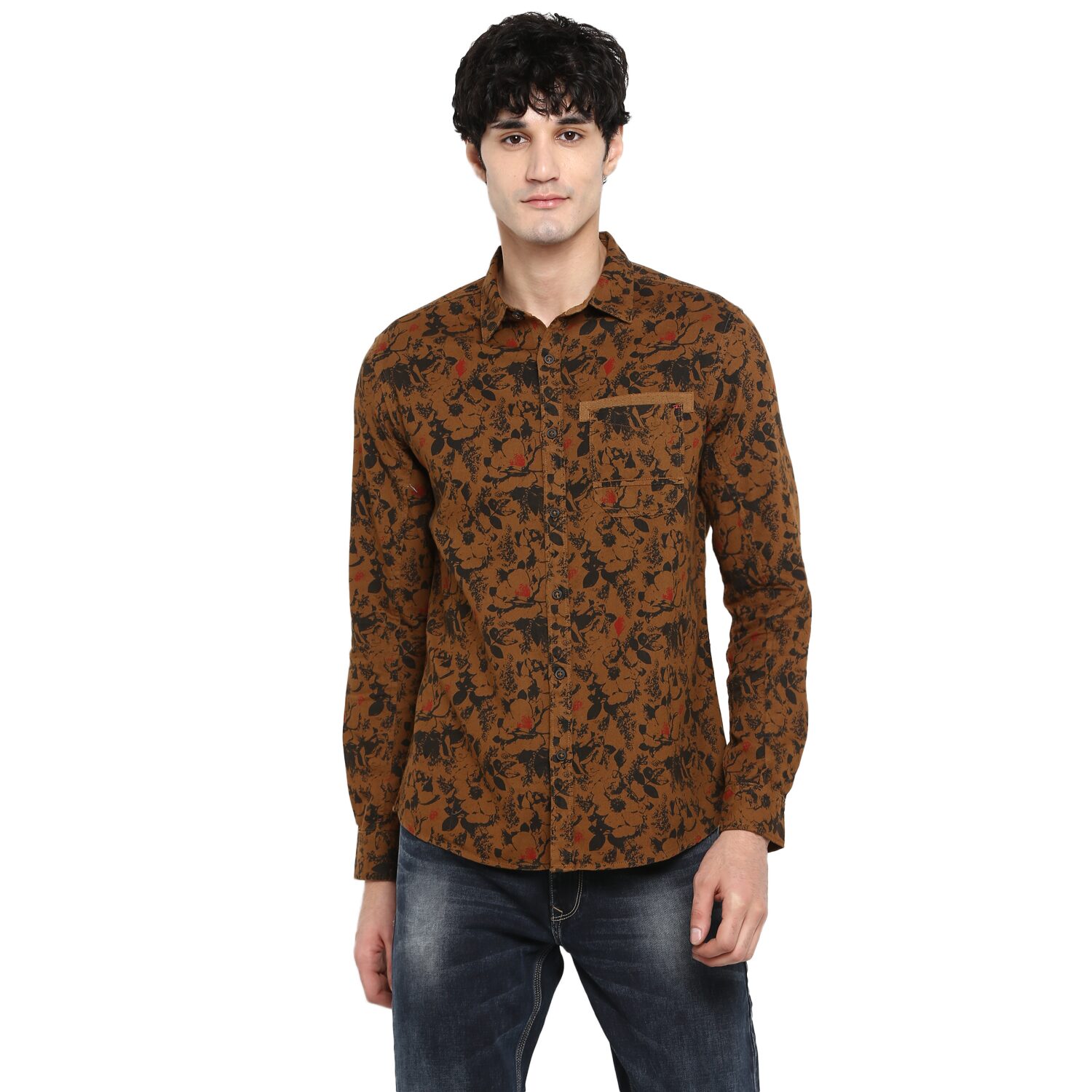 

Spykar Men Brown Floral Slim Fit Casual Shirt