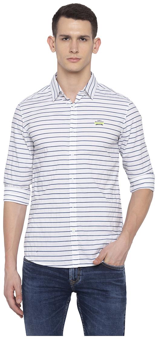 

Spykar Men White Horizontal Stripes Slim Fit Casual Shirt