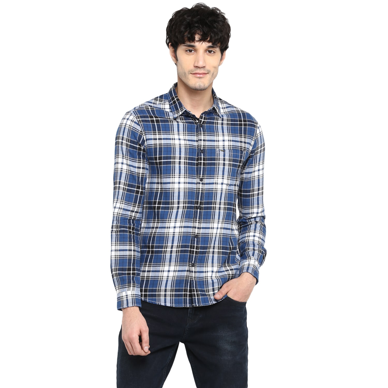 

Spykar Men Blue Checked Slim Fit Casual Shirt