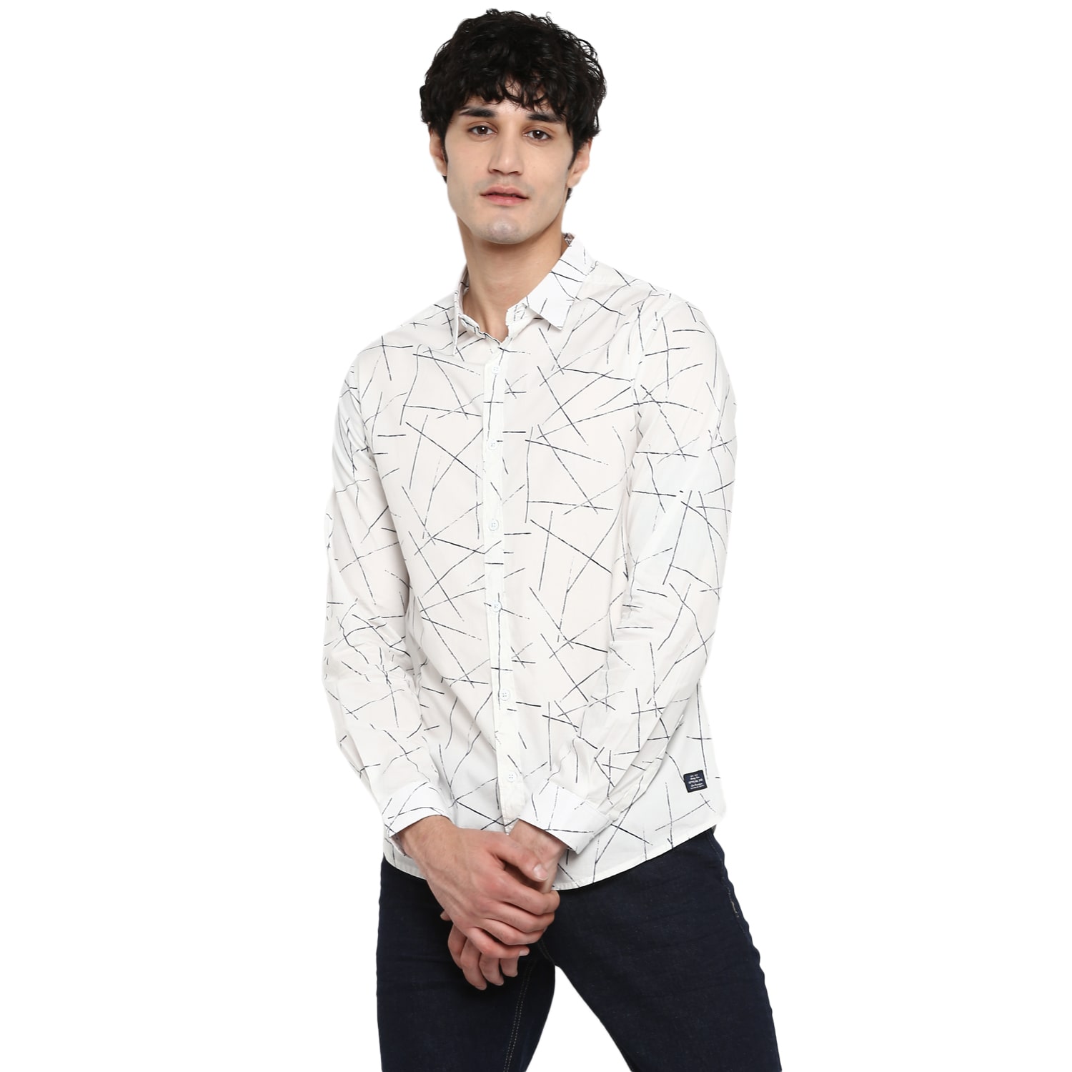 

Spykar Men Cream Printed Slim Fit Casual Shirt
