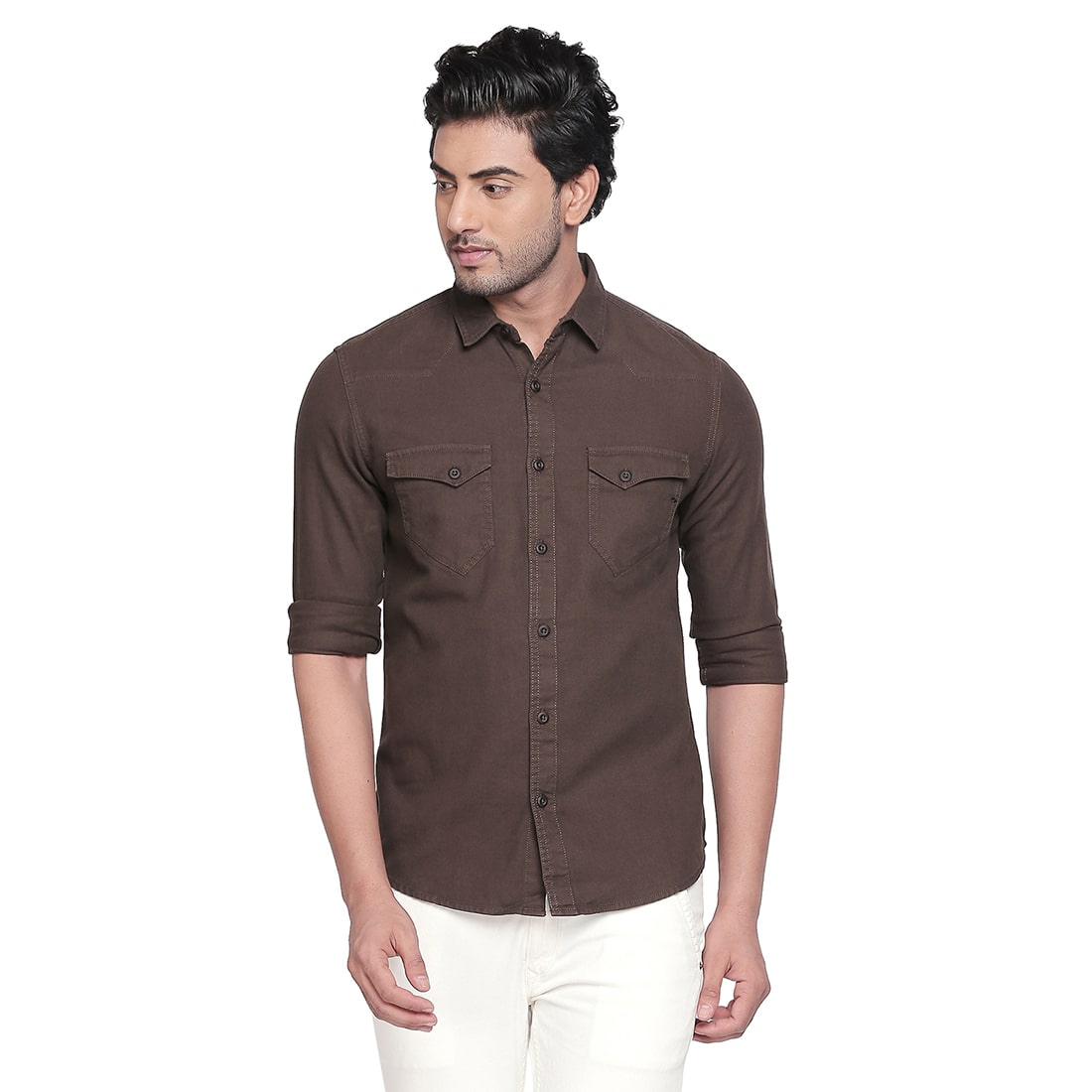 

Spykar Cotton Solid Olive Color Casual Shirt For Men