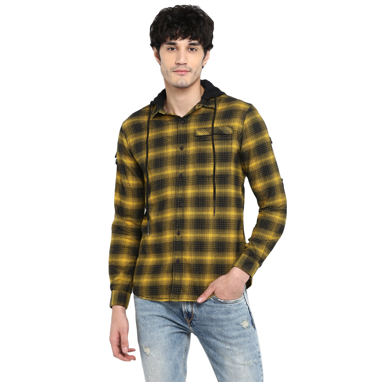 

Spykar Men Yellow Checked Slim Fit Casual Shirt