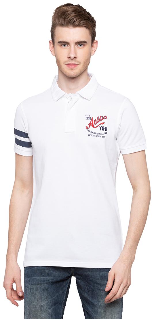 

Spykar Men White Slim fit Cotton Polo collar T-Shirt - Pack Of 1