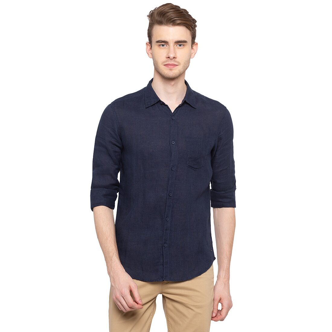 

Spykar Men Navy Blue Solid Slim Fit Casual Shirt