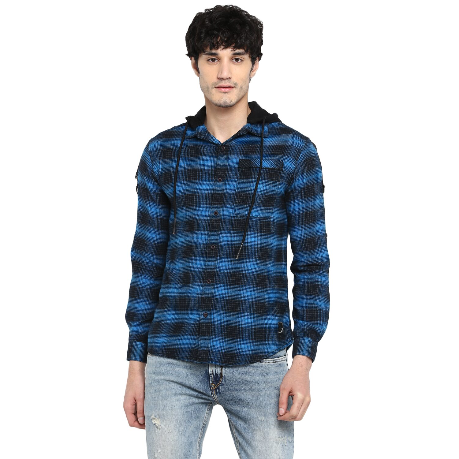 

Spykar Men Blue Checked Slim Fit Casual Shirt