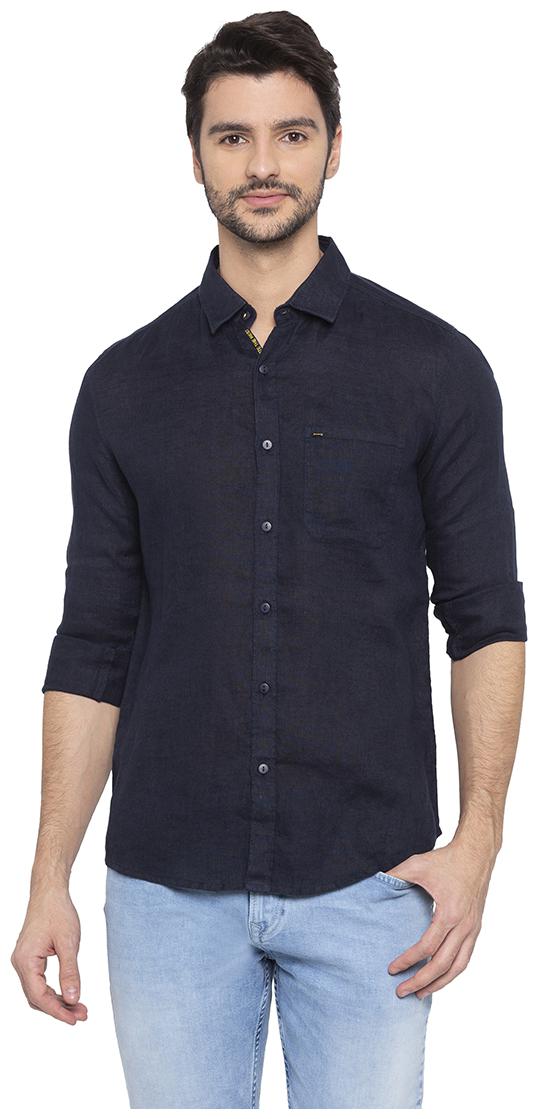 

Spykar Men Navy Blue Solid Slim Fit Casual Shirt