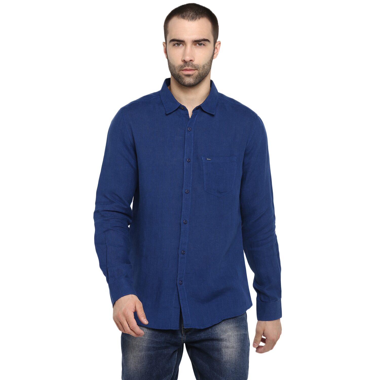 

Spykar Men Blue Solid Slim Fit Casual Shirt