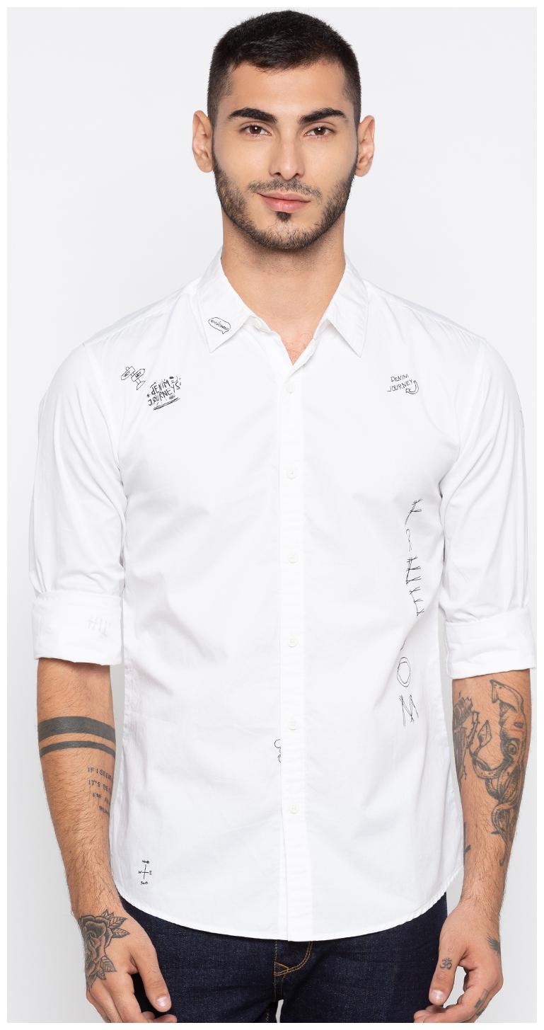

Spykar Men White Typography Slim Fit Casual Shirt