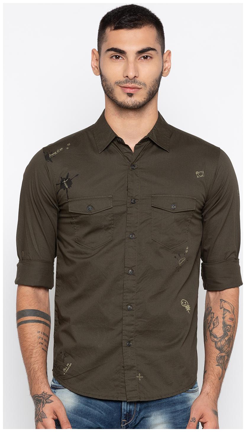 

Spykar Men Green Printed Slim Fit Casual Shirt