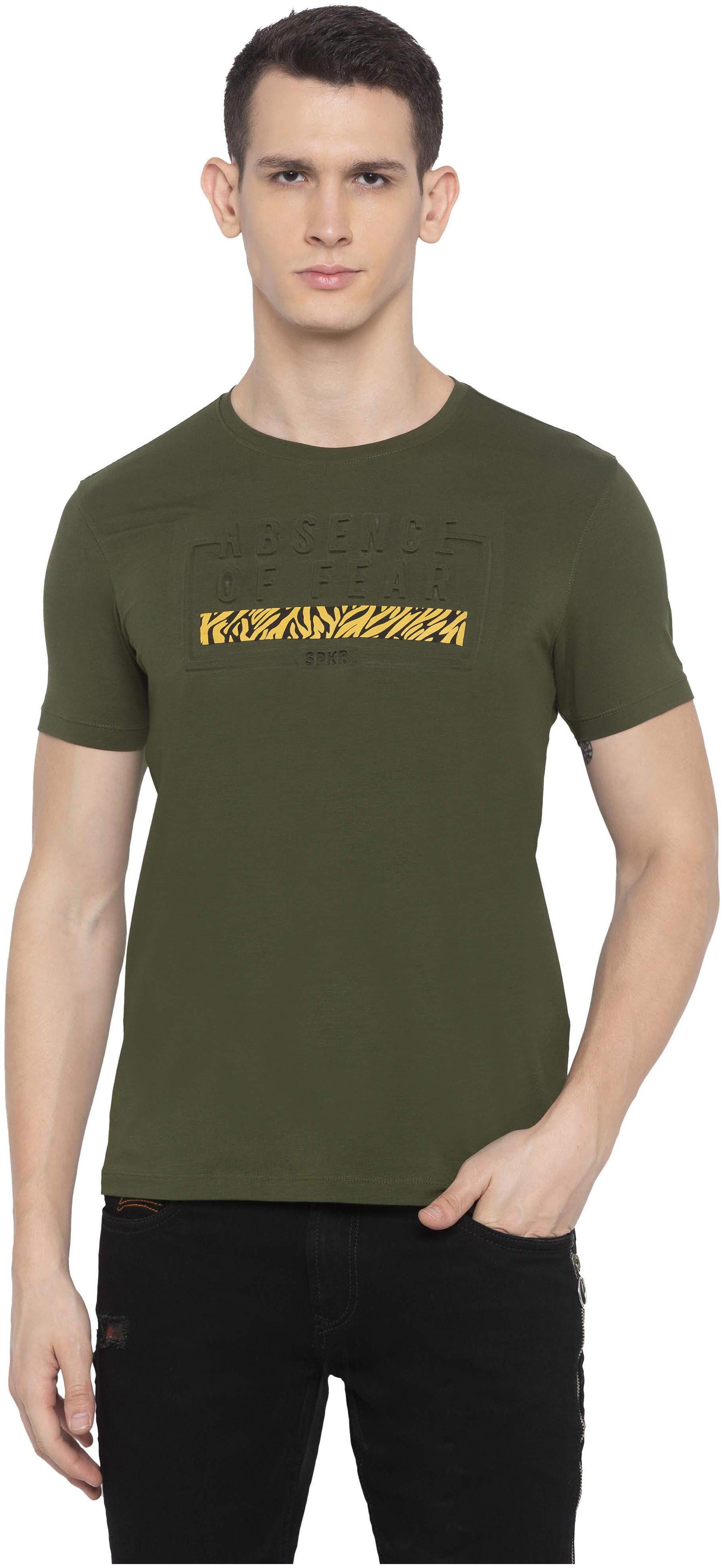

Spykar Men Olive Slim fit Cotton Blend Round neck T-Shirt - Pack Of 1