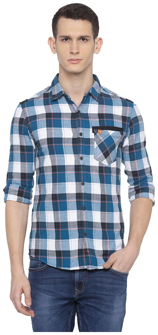 

Spykar Men Blue Checked Slim Fit Casual Shirt