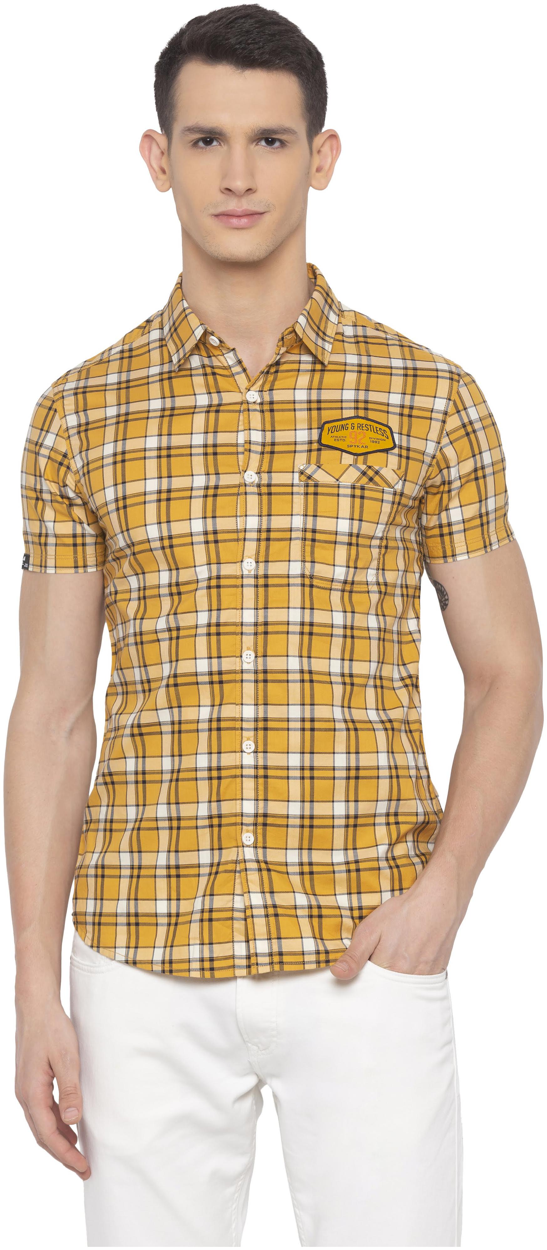

Spykar Men Yellow Checked Slim Fit Casual Shirt