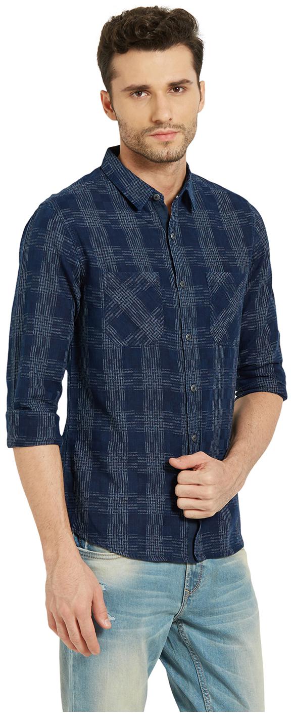 

Spykar Men Navy Blue Checked Slim Fit Casual Shirt