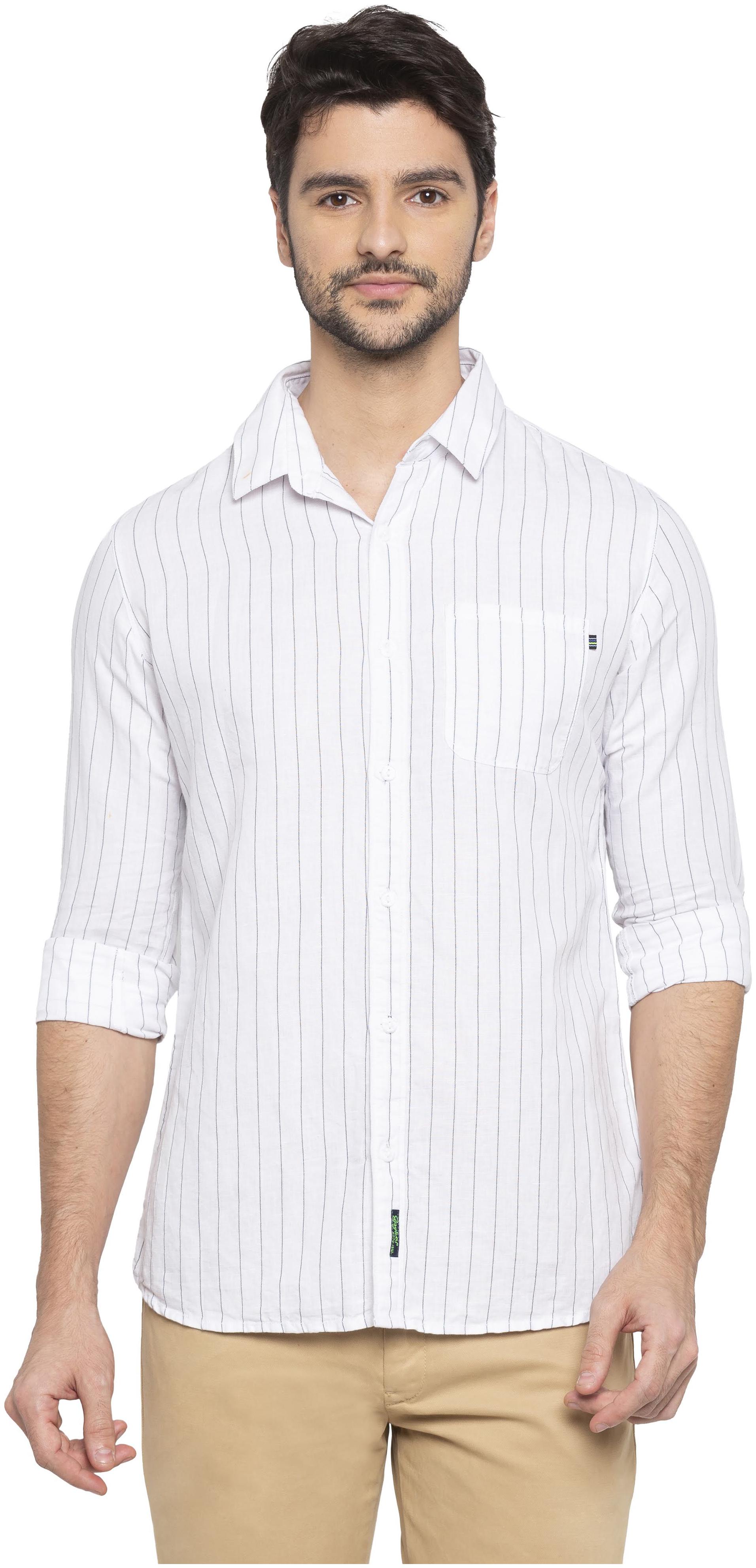 

Spykar Men White Vertical Stripes Slim Fit Casual Shirt