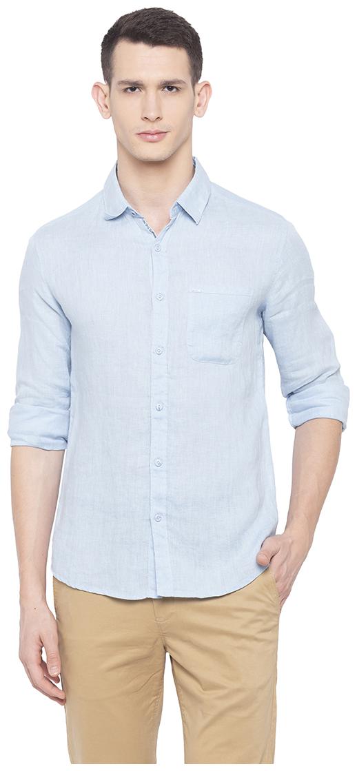 

Spykar Men Blue Solid Slim Fit Casual Shirt