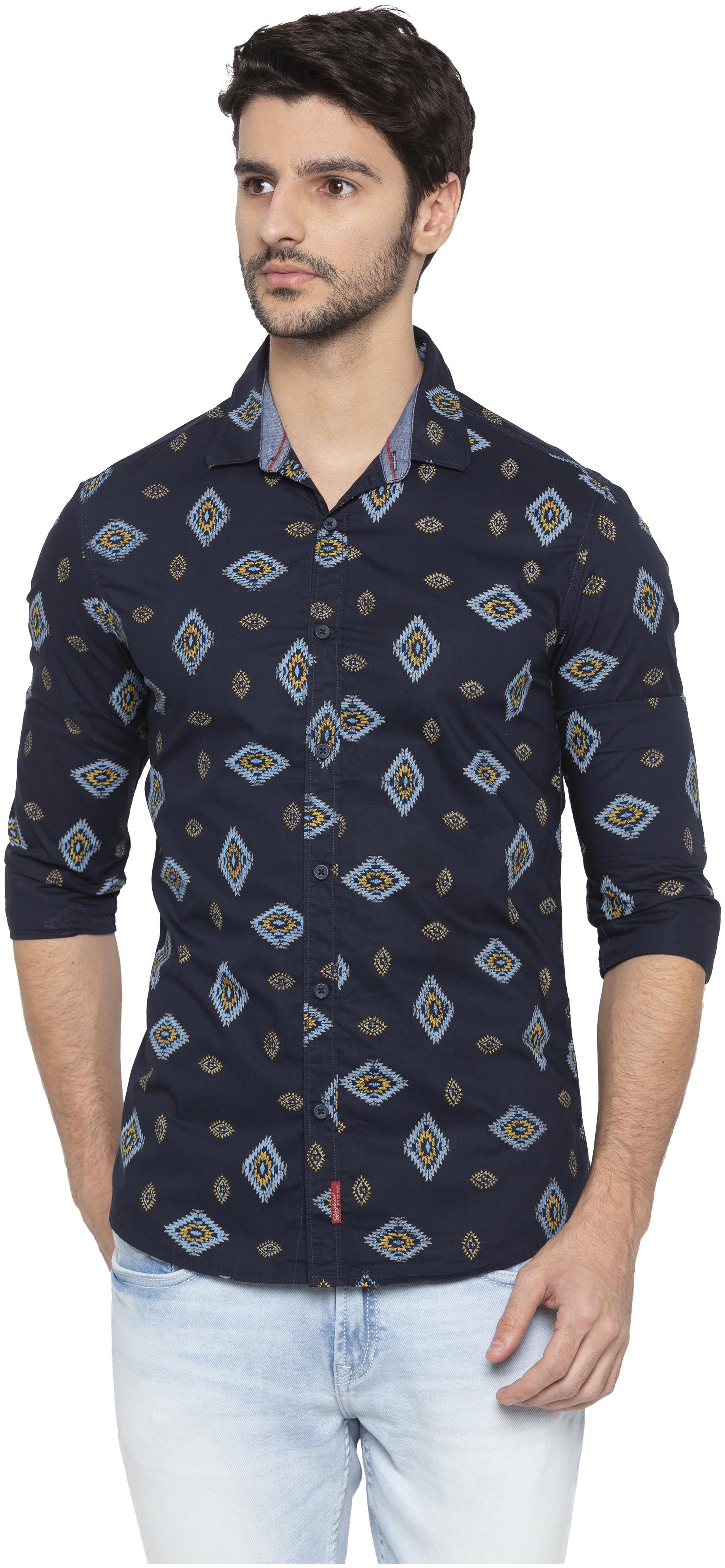 

Spykar Men Navy Blue Printed Slim Fit Casual Shirt