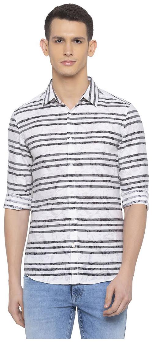 

Spykar Men White Horizontal Stripes Slim Fit Casual Shirt