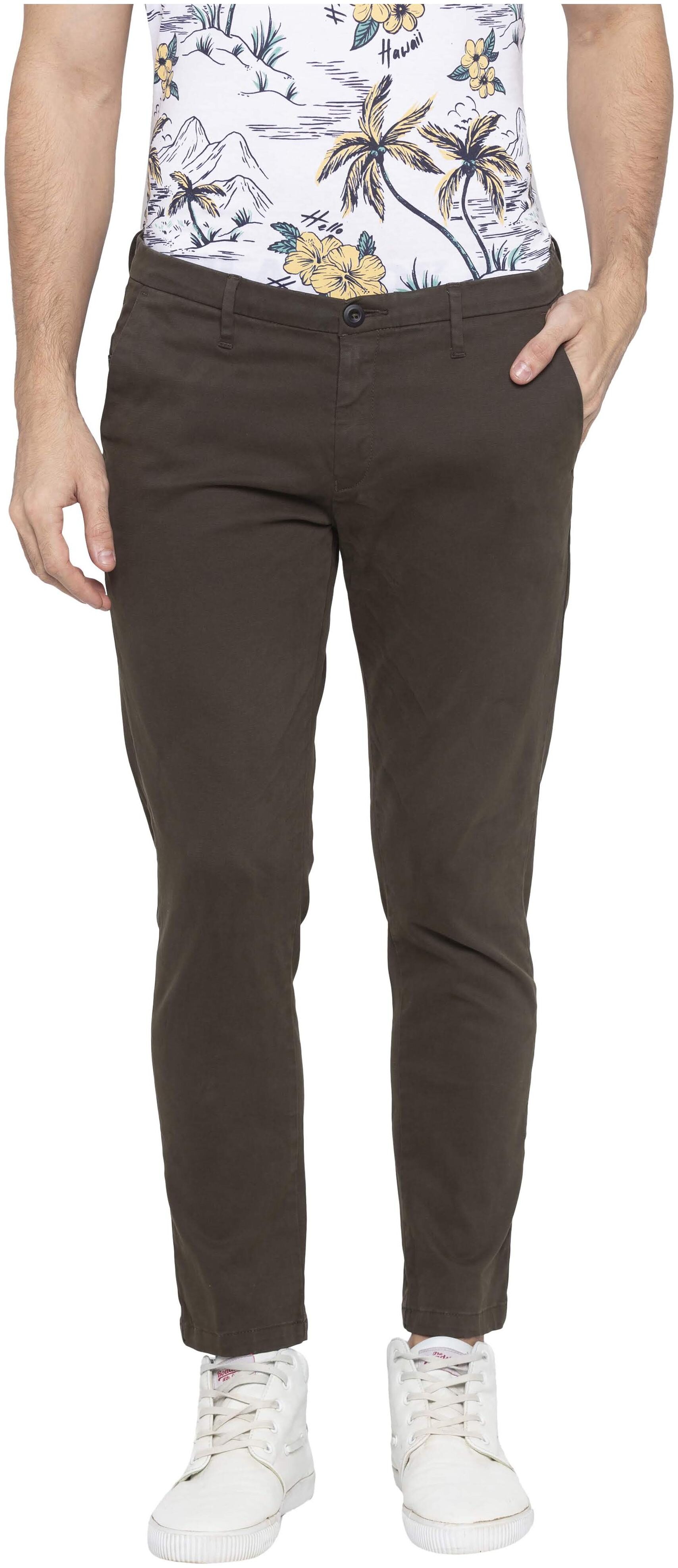 

Spykar Men Olive Solid Slim fit Regular trousers