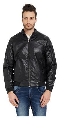 

Spykar Men Black Solid Leather jacket